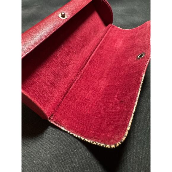 Vintage 1950s Red Hard Shell Leather Eyeglass Case Black Speckled Velvet Lined main image 11